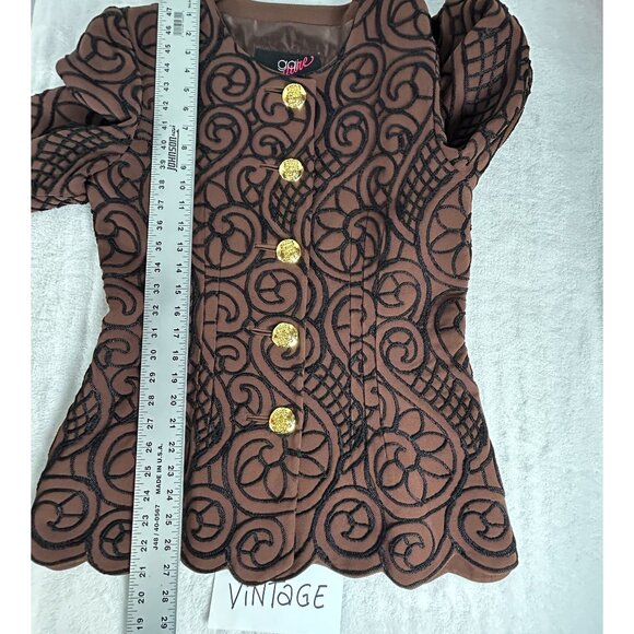 Vintage Gai Mattiolo Couture Embroidered Jacket Brown Gold Buttons Made in Italy - Picture 10 of 11